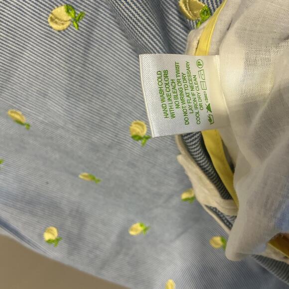 Lilly Pulitzer Strapless Blue Dress Yellow Floral Embroidery White Crochet Trim - Picture 8 of 9